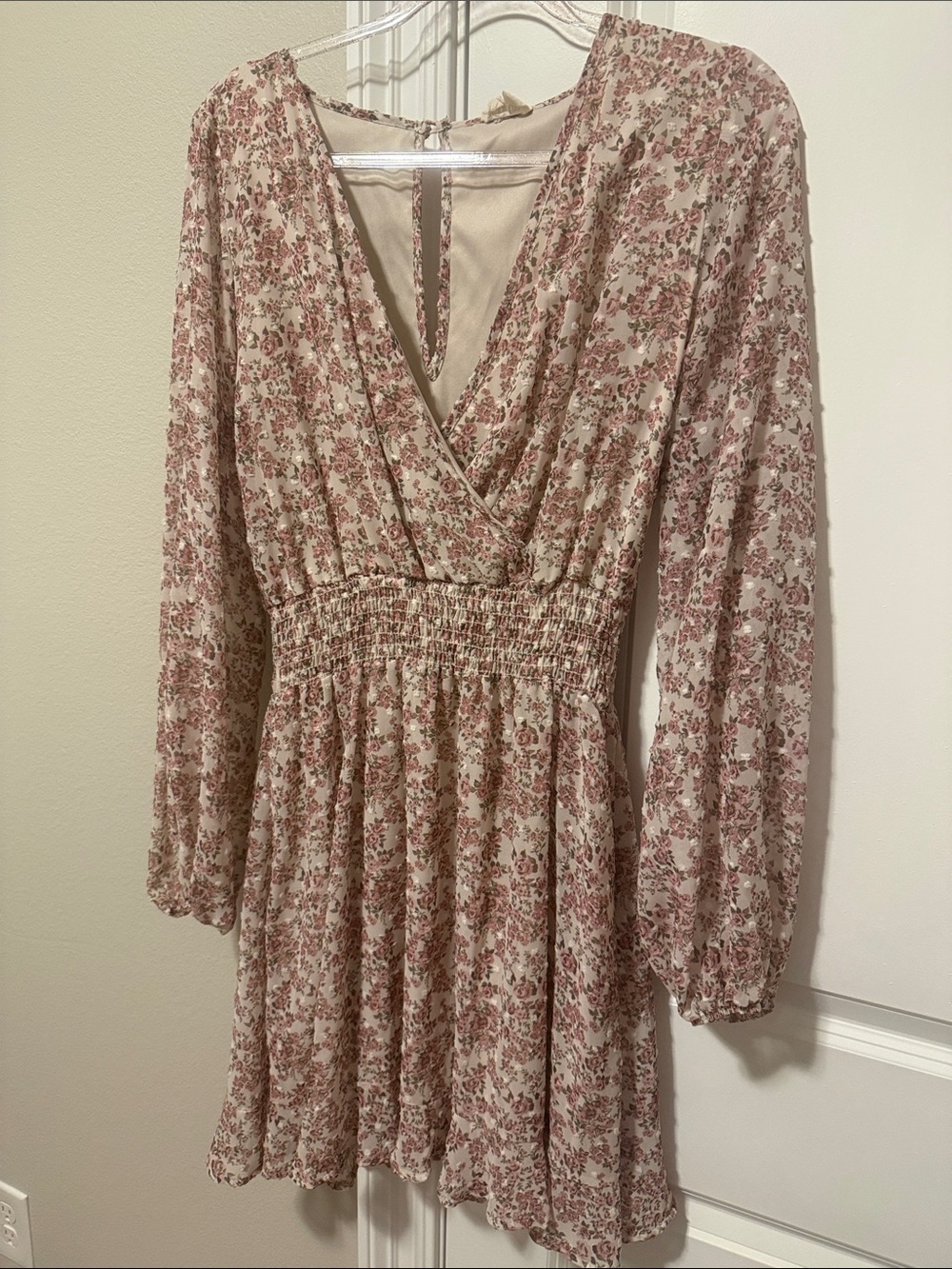 Peach Love California Floral Wrap Dress in Cream and Rose